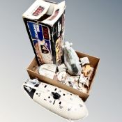 A box containing vintage Star Wars vehicles to include rebel transport vehicle with original box,