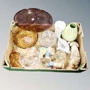 A box of glass pottery ornaments, ceramics.