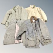 A box of Country Jacket wax coat together with three further Gent's woolen coats