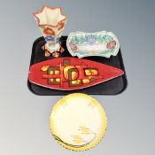 A tray containing shaped Poole pottery plate, a hand painted Art Deco jug,