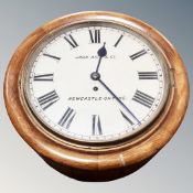 A 19th century oak circular wall timepiece, the painted 12