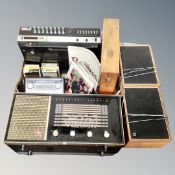 A crate of Ferguson top loading VHS player, Zenith transistor,