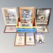 A crate containing eleven advertising and picture mirrors to include Laurel and Hardy, John Lennon,
