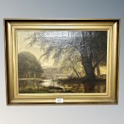 Continental School : A stream through woodland, oil on canvas,