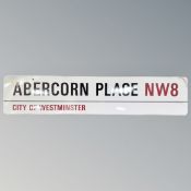 A enamelled tin street sign, Abercorn Place NW8 City of Westminster.