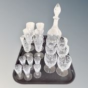 Edinburgh Crystal decanter and three sets of Edinburgh Crystal liqueur and wine glasses