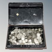 A tin of a vast quantity of three penny bits, the earliest William IV,