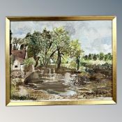 Continental School : Cottage by a ford, oil on canvas,