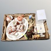 A box containing Beatrix Potter Peter Rabbit money box, Royal Worcester noddy figures,