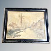 Danish School : Boats in dock, oil on ca