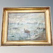 Danish School : Figures in boats, oil o