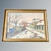 Danish School : Snow in street scene, oi