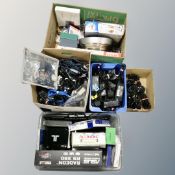 Five boxes containing leads to include HDMI power, USB, Playstation, Nintendo and Sega, now TV box,