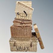 Five assorted wicker hampers,