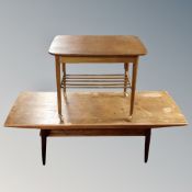 A Danish refectory coffee table with undershelf together with a further occasional table on castors.