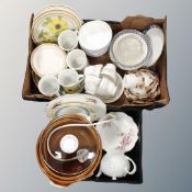 Two boxes containing slow-cooker, assorted tea and dinner china.