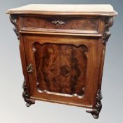 A 19th century mahogany serpentine front side cabinet, fitted a drawer,