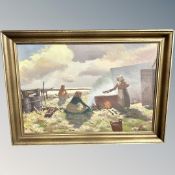 Continental School : Women by a campfire, oil on canvas,