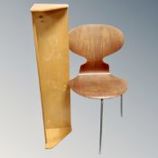 A Scandinavian blond oak table fitted a drawer with undershelf together with a plywood occasional