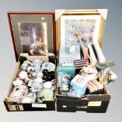 Two boxes of antique and later ceramics : tea ware, Royal Copenhagen, Royal Worcester pin dishes,