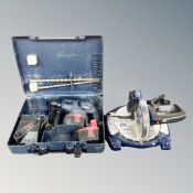 A Bosch GBH 24V cordless hammer drill with battery charger and pieces in case,