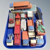 A tray of Corgi, Spot On and Dinky toys,