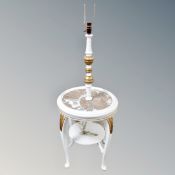 A 20th century painted standard lamp occasional table with marble inset panel