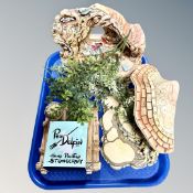 A tray of Pendelfin Toy Shop, Wishing Well and Raft,