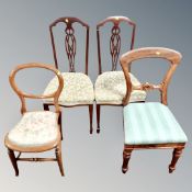 A pair of 19th century mahogany high backed dining chairs together with a further antique dining