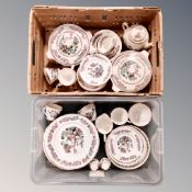 Two crates of Newcastle upon Tyne Indian tree pattern tea and dinner china