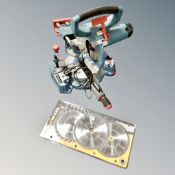 An Erbauer 210MM sliding compound saw together with a set of work zone blades (new and sealed)