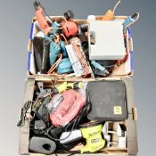 Two boxes of assorted power tools, Black and Decker,