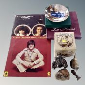 A plastic crate containing Beswick decanter, Border fine arts figure, Collector's plates,