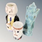 A 20th century Sandland Martel Cognac character jug together with a Carlton ware Deco pepper pot