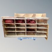 An antique haberdashery chest fitted with trays (af)