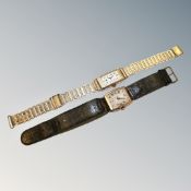 Two vintage watches - one 9ct gold with rolled gold bracelet strap and one 9ct gold with leather
