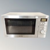 A microwave in stainless steel finish