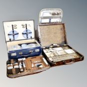 An antique brass and glass fire screen together with a wooden artist's box,