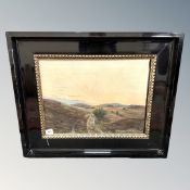 Continental school, oil on canvas : sunrise on a hillside,