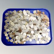A tray of 20th century British and foreign coins