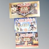 Three editions of Star Wars Monopoly episode 1, collector edition 1 and 2, all new and sealed.