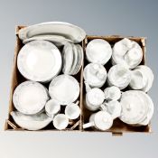 Two boxes of Japanese Taiko and Noritake Bluehill dinner ware