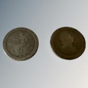 Two George III cartwheel pennies