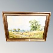 A T Mcardle oil on canvas - Marshland with dwellings beyond