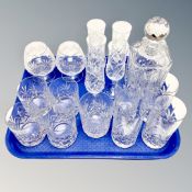 A tray of assorted crystal and glass,