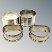 Four assorted silver napkin rings CONDITION REPORT: 74.