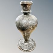 A 19th century Indian bidri ware candlestick, height 25.