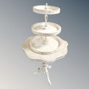 A painted pedestal occasional table fitted a cake stand