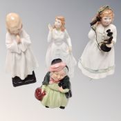Four Royal Doulton figures - Bedtime Rd 842481, Hello Daddy HN 3651,