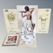 A pair of Catherine White wall canvases - Flowers together with a further wall canvas depicting a